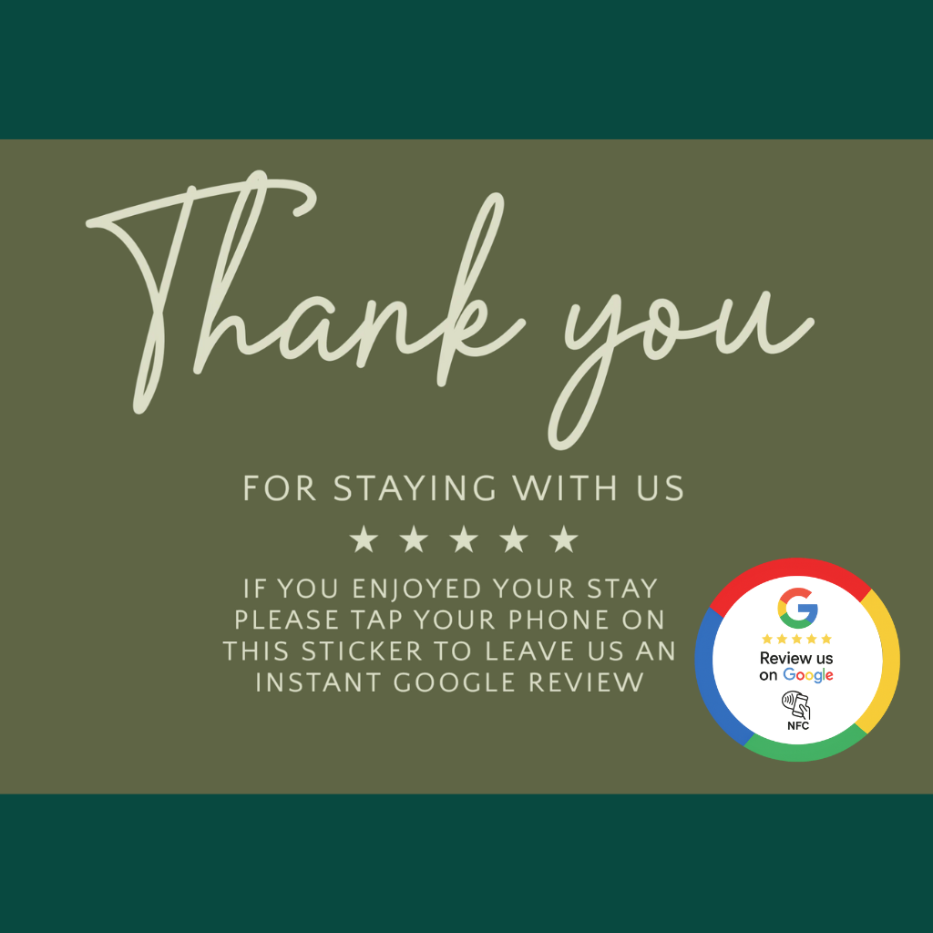 20 X NFC 'THANKS FOR STAYING' CARDS